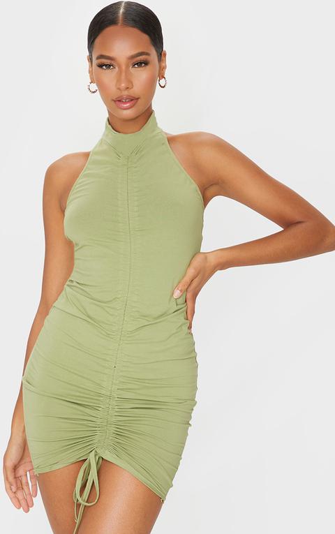 sage green high neck dress