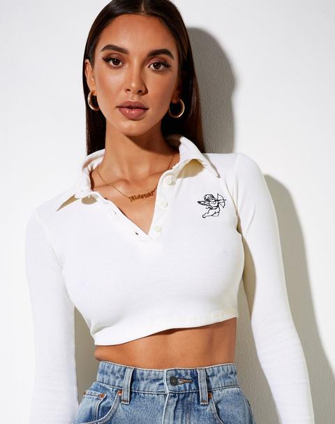 Elody Crop Top In Rib Ivory