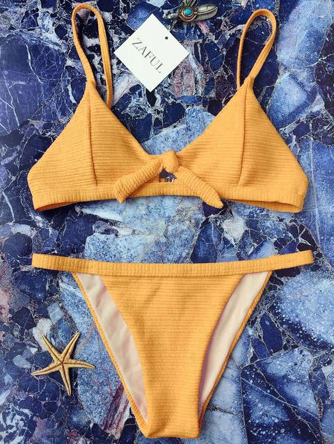 Bikini Perizoma Con Nodo Anteriore Burgundy Yellow Pink