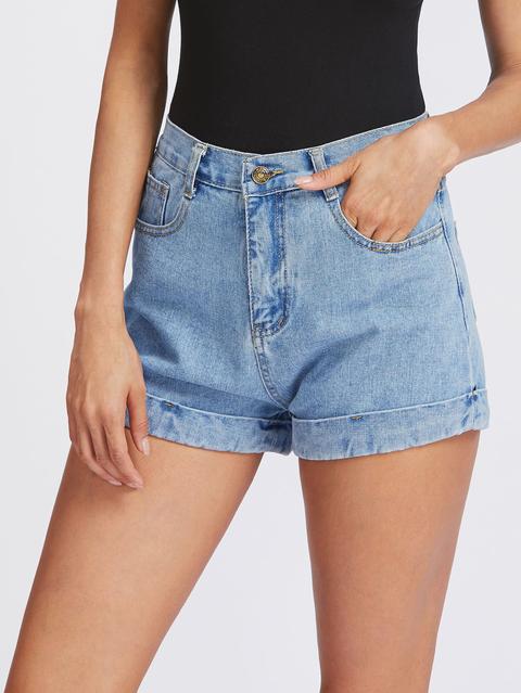 Cuffed Denim Shorts