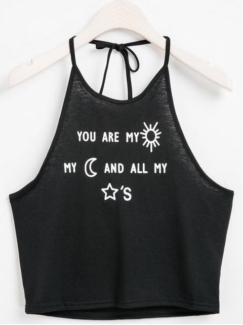 Round Neck Sleeveless Letter Print Tank Top