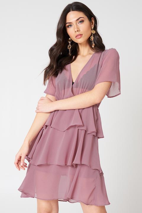 Na-kd Boho Triple Layer Flounce Dress - Pink