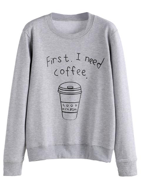 Sudadera Con Estampado De Taza De Café - Gris