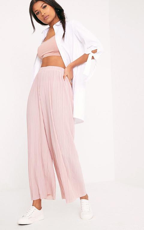 Loredana Blush Soft Pleated Sheer Cropped Trousers, Pink