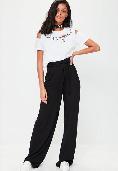 Tall Black Casual Wide Leg Trousers, Black