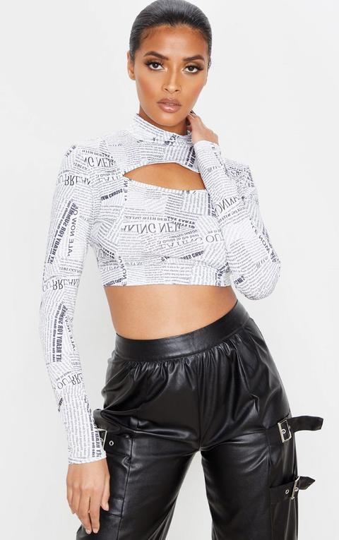 Mono Newspaper Crepe Panel Cut Out Crop Top