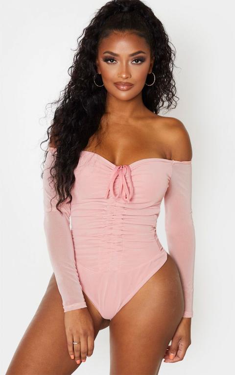 pink mesh long sleeve bodysuit