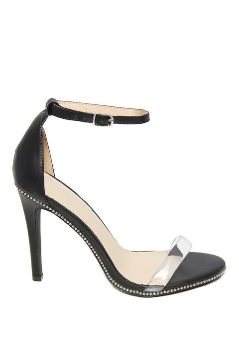 Bella Black Faux Leather Clear Strap Heels