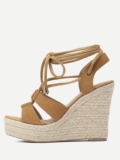 Scarpe Toe Aperto Con Lacci Espadrille - Marrone