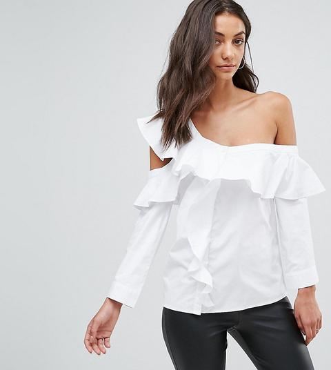 Fashion Union Tall - Top Con Spalle Scoperte E Volant - Bianco