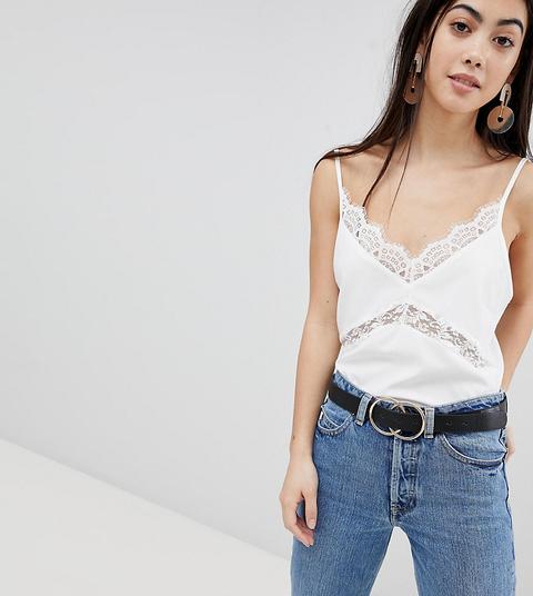 Missguided Petite - Canotta Con Inserti In Pizzo - Bianco