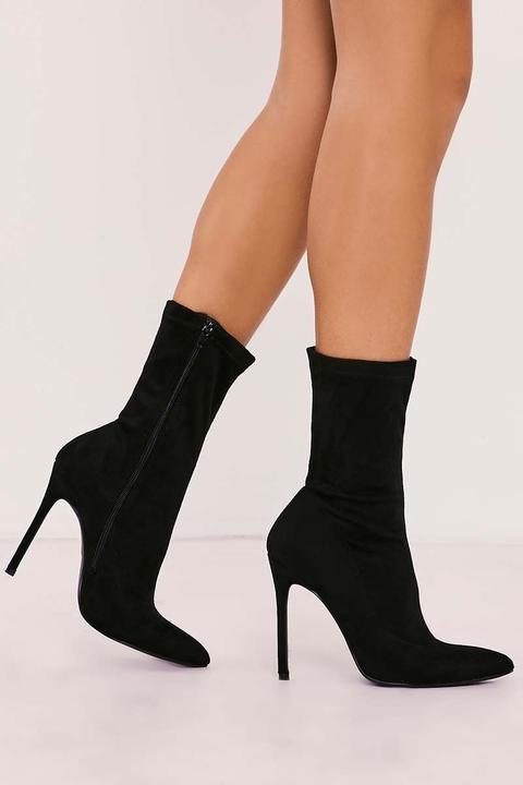 Black Boots - Raelee Black Faux Suede Sock Heeled Boots