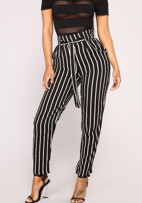 Pantaloni Fasce A Strisce A Vita Alta In Uscita 7/8 Nero-bianco