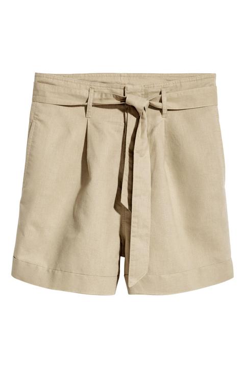 H & M - Shorts Con Cintura Da Annodare - Beige