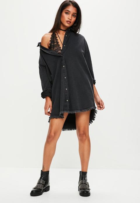 Black Oversized Denim Shirt, Black