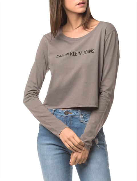 Blusa Ckj Fem Ml Cropped Logo - Grafite