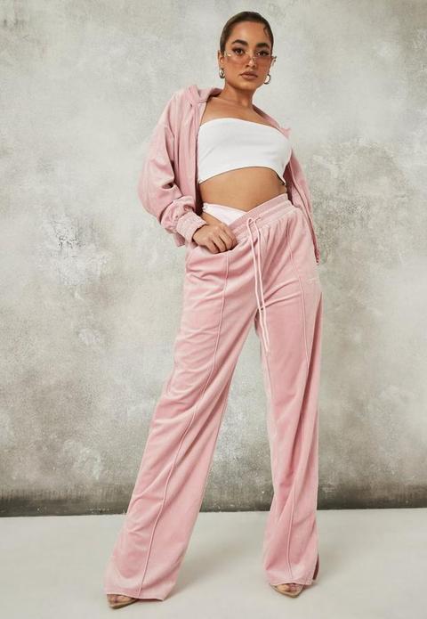 Sean John X Missguided Pink Velour Wide Leg Trousers, Pink