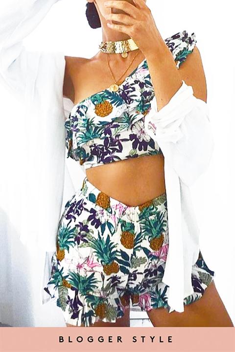 Savannah White Floral One Shoulder Two Piece Set