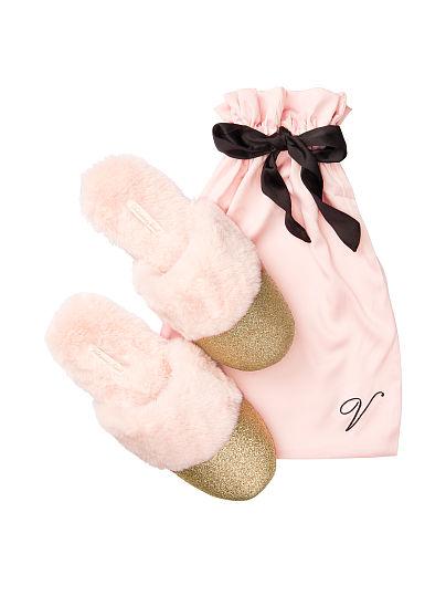 New! Satin Faux Fur Trim Slippers