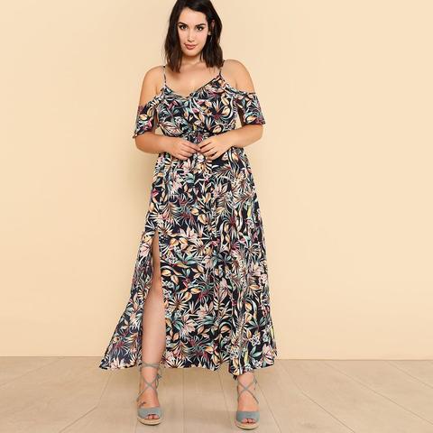 Vestido Largo De Flores Con Hombros Descubiertos