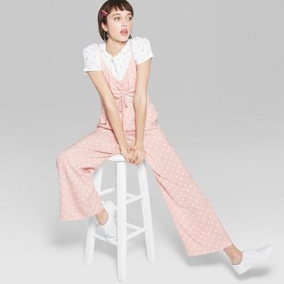 Women's Polka Dot Strappy Ruched Front Cutout Jumpsuit - Wild Fable Light Pink