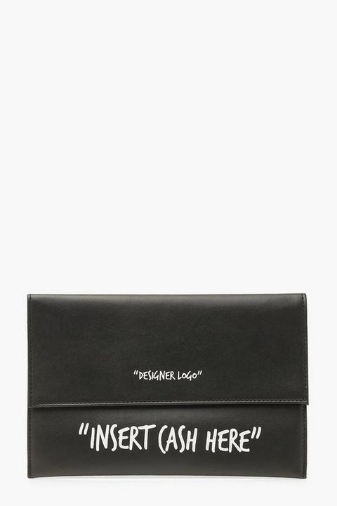 Womens Insert Cash Here Slogan Clutch Bag - Black - One Size, Black