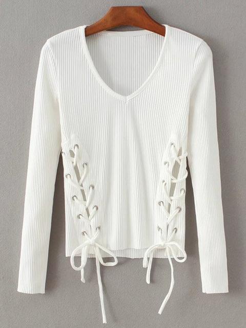 Grommet Lace Up Ribbed Jumper