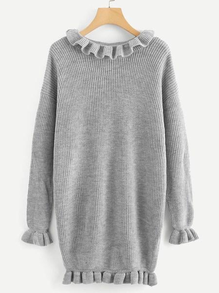 Maglione Lungo Bordato Con Volant
