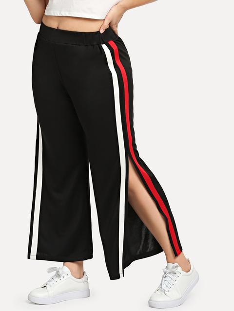 Hosen Mit Seitenschlitz, Streifen Und Weitem Beinschnitt