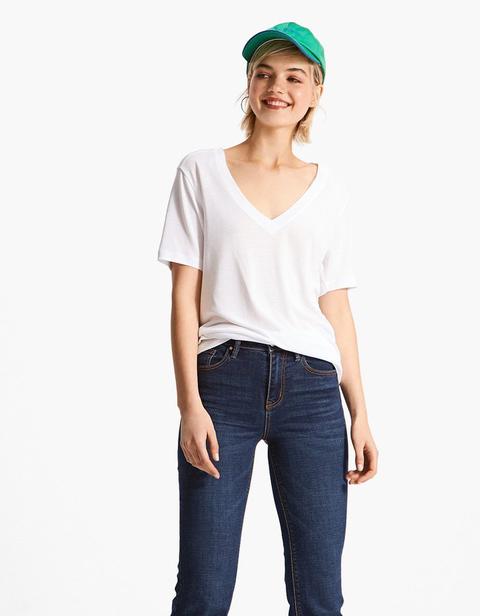 T-shirt Collo A V Bianco