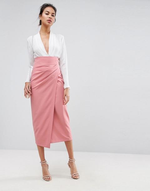 Falda Midi Con Detalle De Pliegues Fruncidos De Asos Tailored