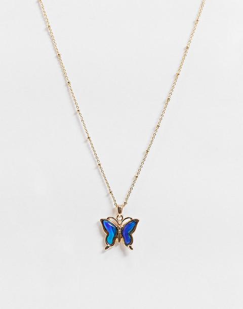 Asos Design Necklace With Mood Butterfly Pendant In Gold Tone