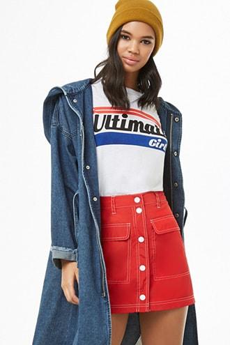 Forever 21 Button-front Windbreaker Skirt Red