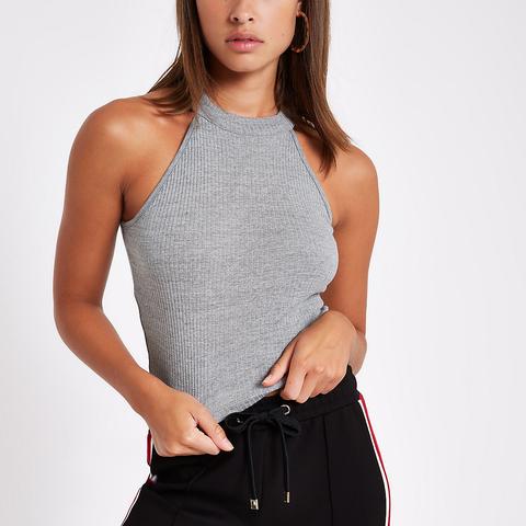 Grey ribbed outlet high neck top