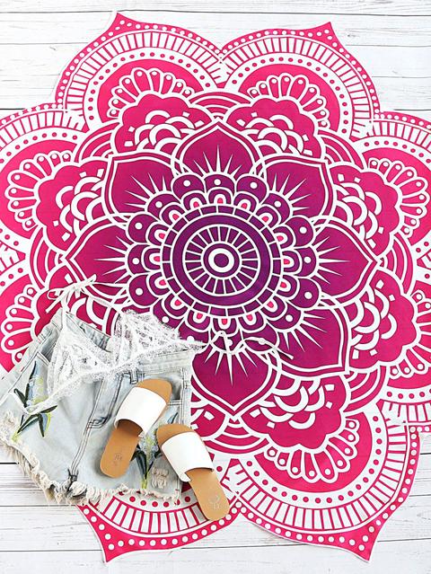 Red Lotus Print Flower Shape Beach Blanket