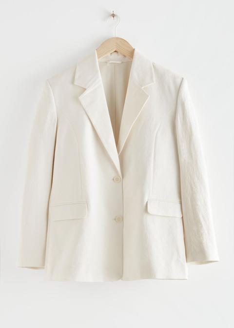 Linen-blend Blazer - White