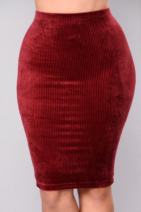 burgundy velvet pencil skirt