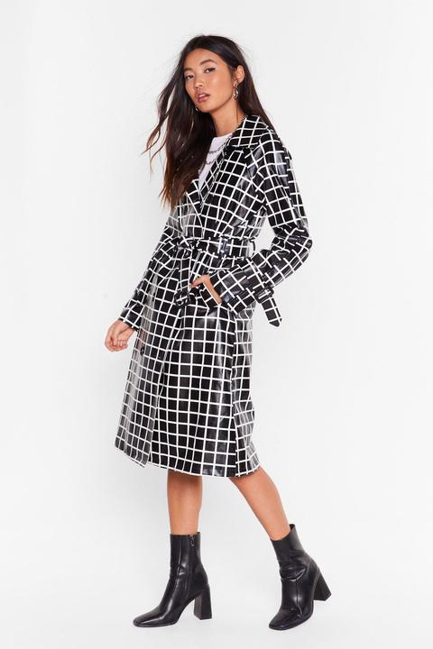 Womens The Vinyl Background Check Belted Trench Coat