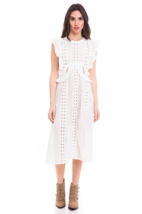 Vestido Volantes Bordado Y Pasamanería