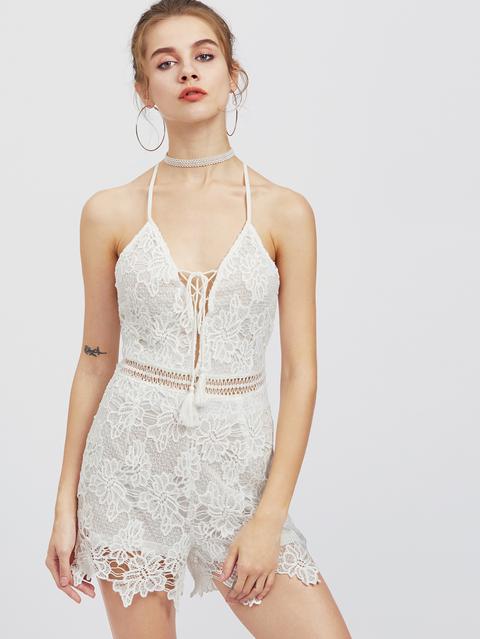 Halterneck Lace Up Lace Tutina Anteriore