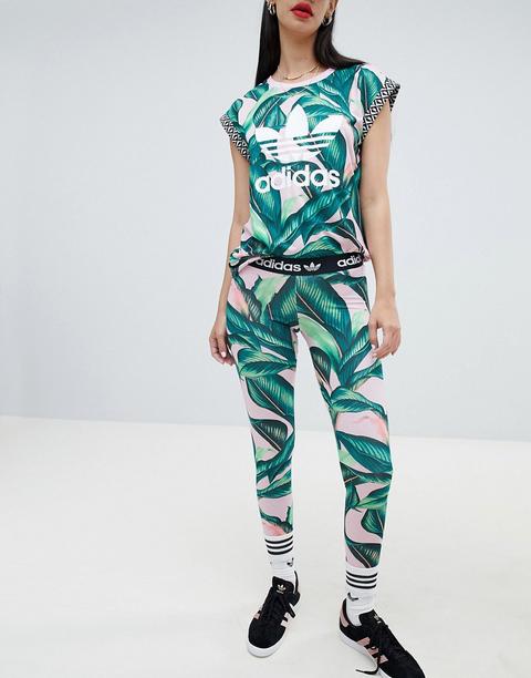 Adidas Originals - X Farm - Leggings Mit Kleeblattlogo Und Palmen-print - Mehrfarbig