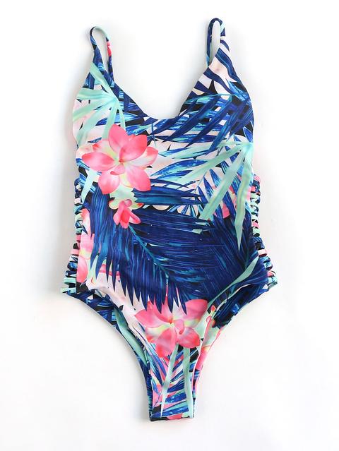 Tropical Print Ladder Cutout One-piece Swimwear