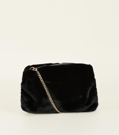Black Faux Fur Hand Warmer Cross Body Bag New Look
