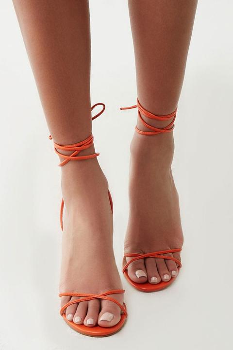orange lace up heels