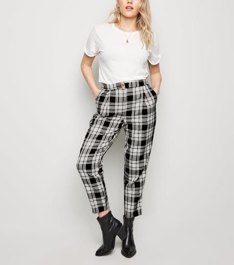 Black Check Print Slim Leg Trousers New 