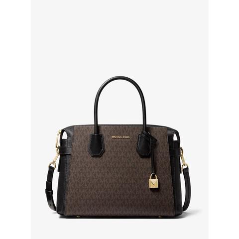 Mkbolso Satchel Mercer Mediano Con Estampado De Logotipos Y Tiras Decorativas - Marrón/negro(marrón) - Michael Kors