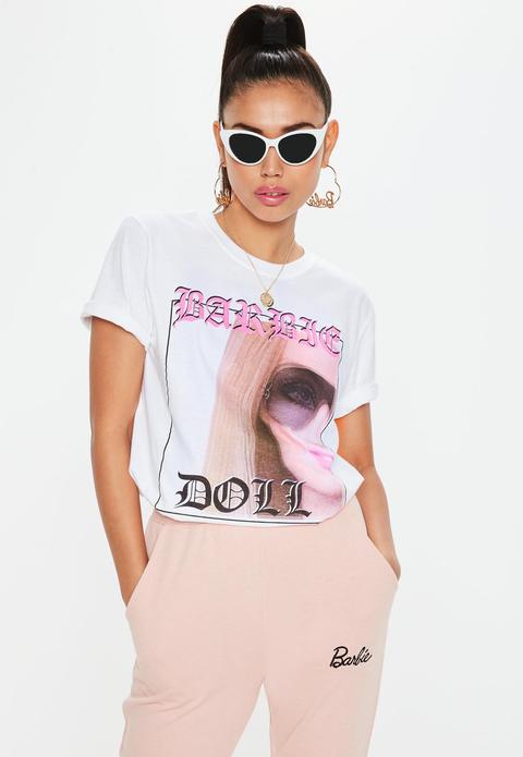 Barbie X Missguided White Longline Graphic T Shirt, White