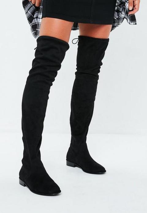 Black Over The Knee Flat Boots, Black