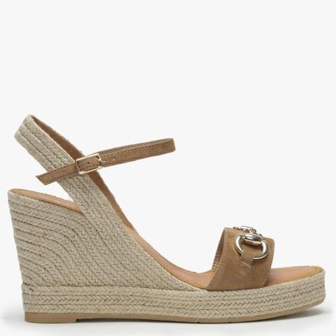 Celta Tan Suede Buckle High Wedge Sandals