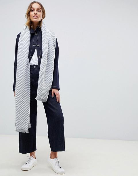 Asos Design - Langer Oversize-schal Mit Fischgrätenmuster - Grau